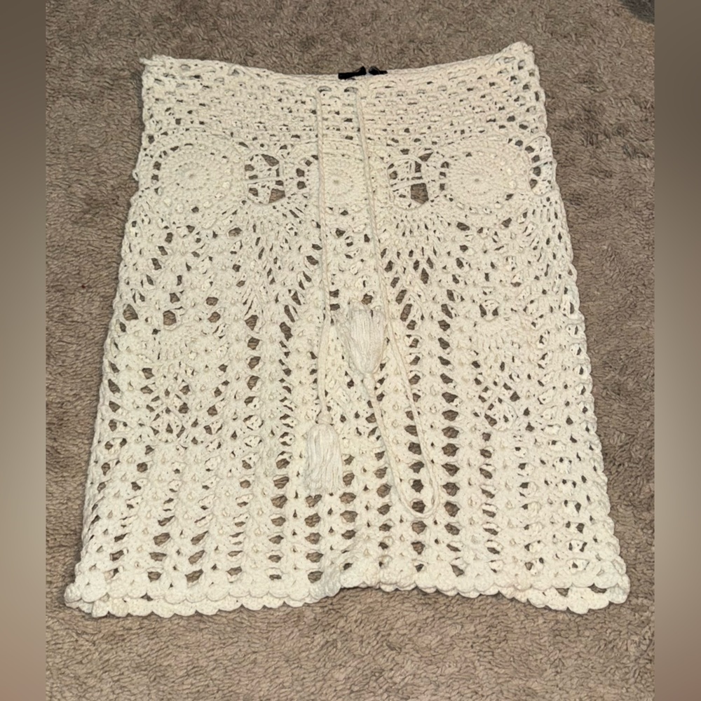 Elegant Cream Crochet Knit bathing suit cover skirt